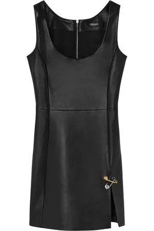 VERSACE Plong?? leather mini dress