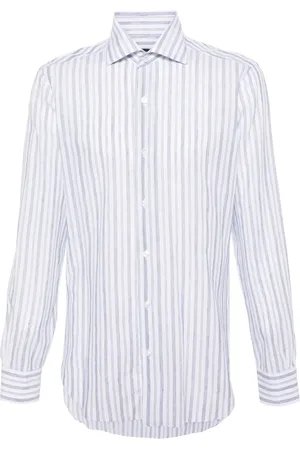 BARBA Halo-stripe semi-sheer shirt