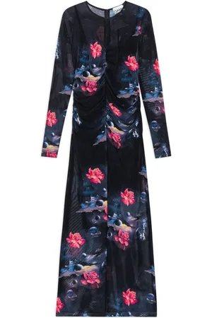 Ganni Floral-print ruched maxi dress