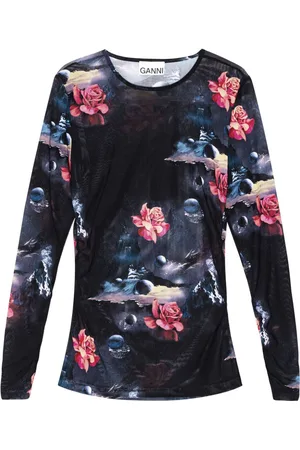 Ganni Floral-print semi-sheer top