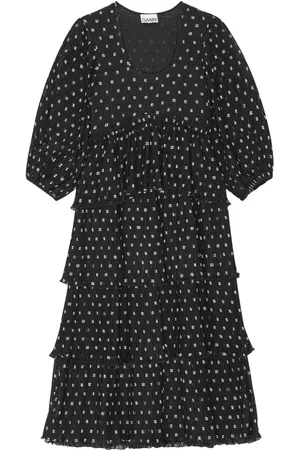 Ganni Graphic-print short-sleeve layered midi dress