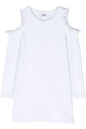 Msgm Ruffled-detailed cold-shoulder T-shirt