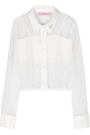MISS BLUMARINE Logo-plaque floral-lace blouse