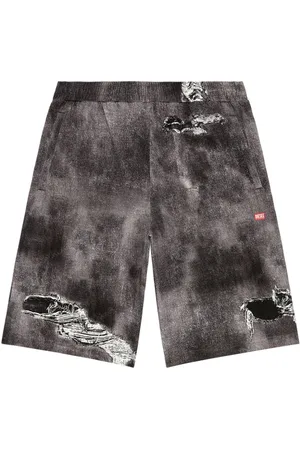 Diesel Distressed-print cotton track shorts