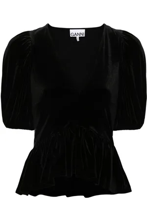 Ganni V-neck velvet blouse