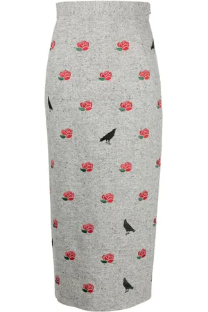 Thom Browne Rose-embroidered wool pencil skirt