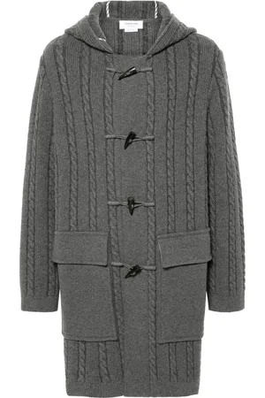 Thom Browne Hooded cable-knit duffle coat