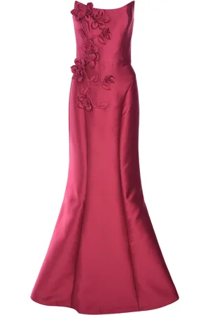 Marchesa Notte Floral-appliqué satin gown