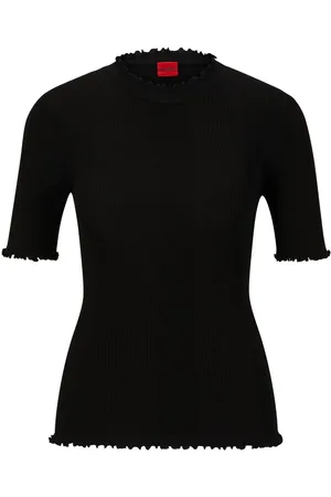 HUGO BOSS Ruffle-trim ribbed-knit top