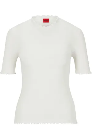 HUGO BOSS Frilled-neck short-sleeve top