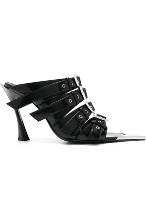 MUGLER 90mm leather buckled fang mules