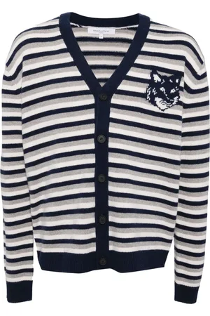 Maison Kitsuné Fox head intarsia striped cardigan