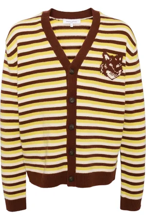 Maison Kitsuné Fox head intarsia striped cardigan