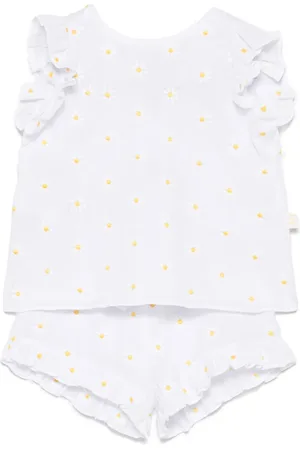 Il gufo Floral-embroidered shorts set