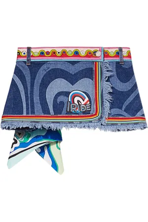 Puccini Marmo-print denim skirt