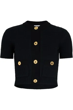 Patou Cropped waffle-knit cardigan