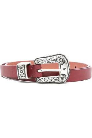 Golden Goose Floral-engraved buckle leather belt