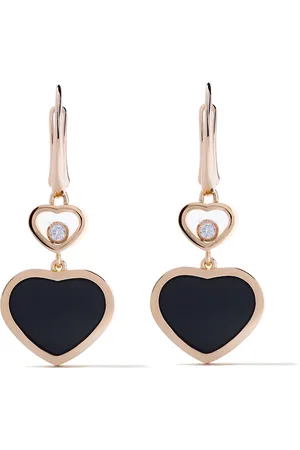 Chopard 18kt rose gold Happy Hearts onyx and diamond drop earrings
