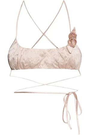 BLUMARINE Rose-appliqué crinkled-satin top