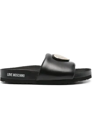 Moschino Heart-appliqué leather slides