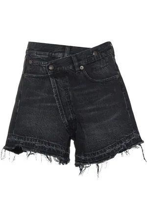 R13 Crossover-waist raw-hem shorts
