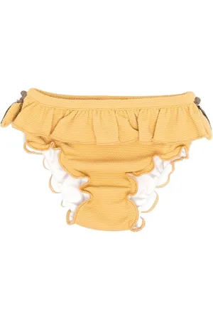 Donsje Ruffled seersucker bikini bottoms
