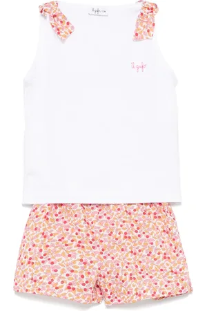 Il gufo Leaves-print shorts set