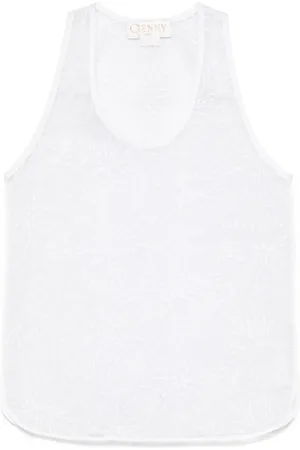 GENNY Floral-embroidered organza tank top