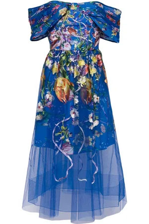 Marchesa Notte Ribbons tulle midi dress