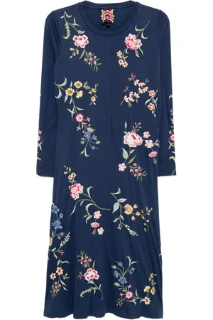 JOHNNY WAS Raw-seam crew-neck dress