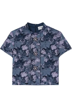 ST. JOHN Floral-print metallic top
