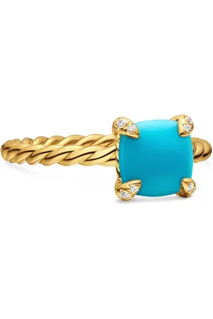 David Yurman 18kt yellow Ch??telaine turquoise and diamond ring (7mm)