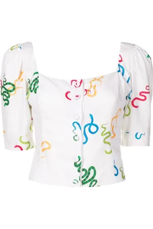 Isolda Abstract-print puff-sleeve shirt
