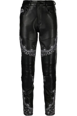 Philipp Plein Bandana-panelling skinny leather trousers