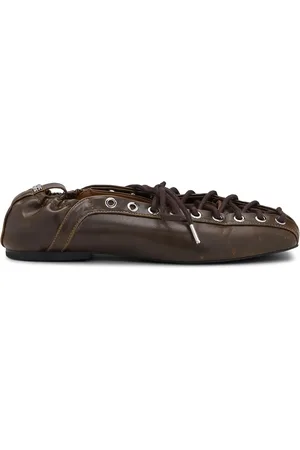 Ganni Lace-up leather ballerina shoes