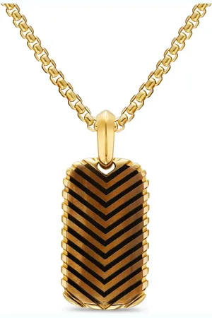 David Yurman 18kt yellow chevron-tag tiger-eye pendant