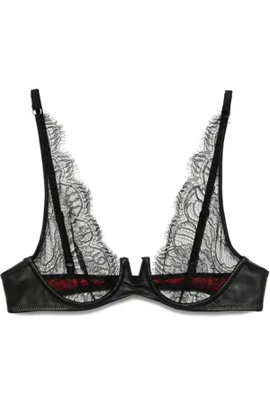 Kiki de Montparnasse Leather-trim lace plunge bra