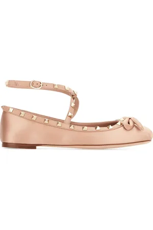 VALENTINO GARAVANI Rockstud satin ballerina shoes