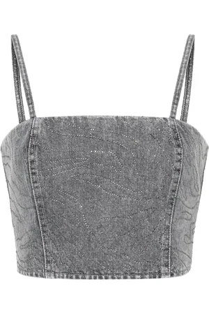 ROTATE Emili rhinestone denim top