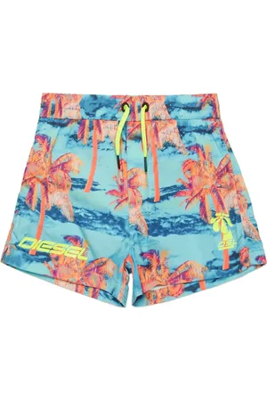 Diesel Palm tree-print swim trunks