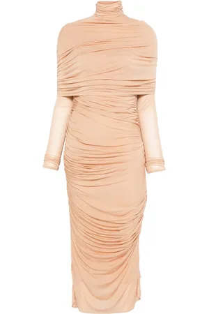 MUGLER Ruched sheer midi dress