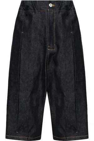 SAGE NATION Pleated wide-leg denim shorts