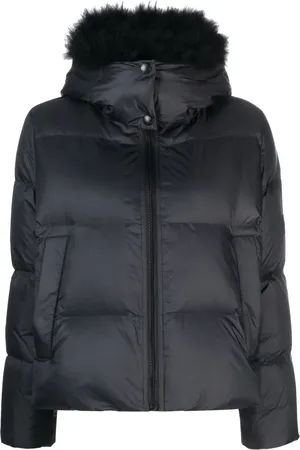 YVES SALOMON Detachable-hood zipped puffer jacket