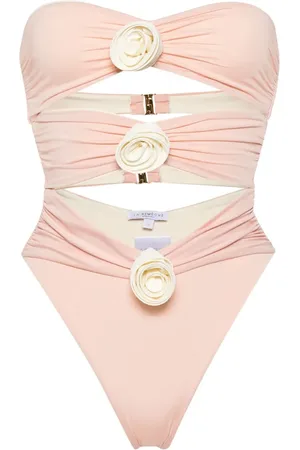 LA REVECHE Floral-appliqu?? strapless swimsuit