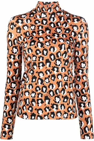 La DoubleJ Face-animal print turtleneck top