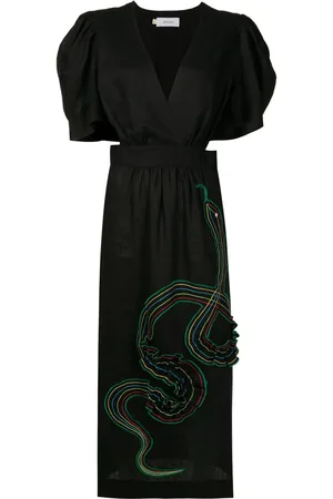Isolda Lina embroidered-motif puff-sleeve dress