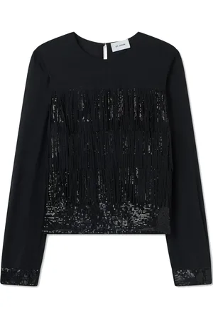 ST. JOHN Fringe-detail sequinned blouse