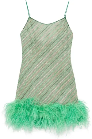 Oseree Feather-trim mini dress