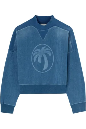 Palm Angels Palm-print washed denim sweatshirt