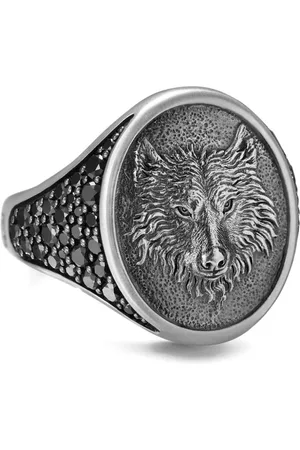 David Yurman Sterling Petrvs Wolf diamond signet ring (21.5mm)